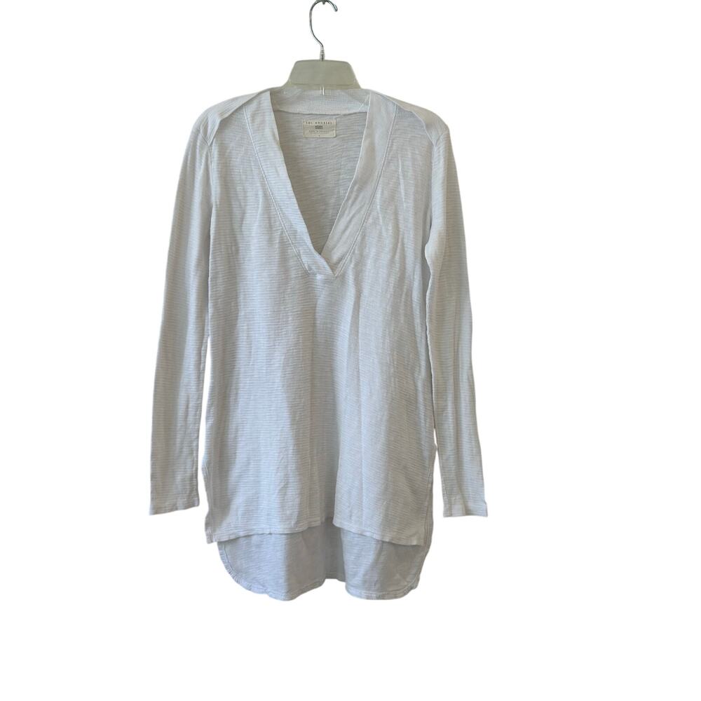 Sol Angeles White Slub Knit V-Neck Tunic Top | Made in USA | Size Small Beach